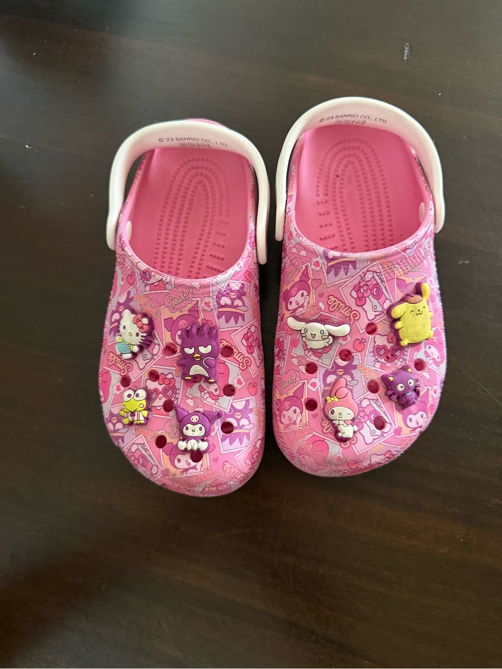 CROCS Kids Pink Character Clog Sandals with White Heel Strap
